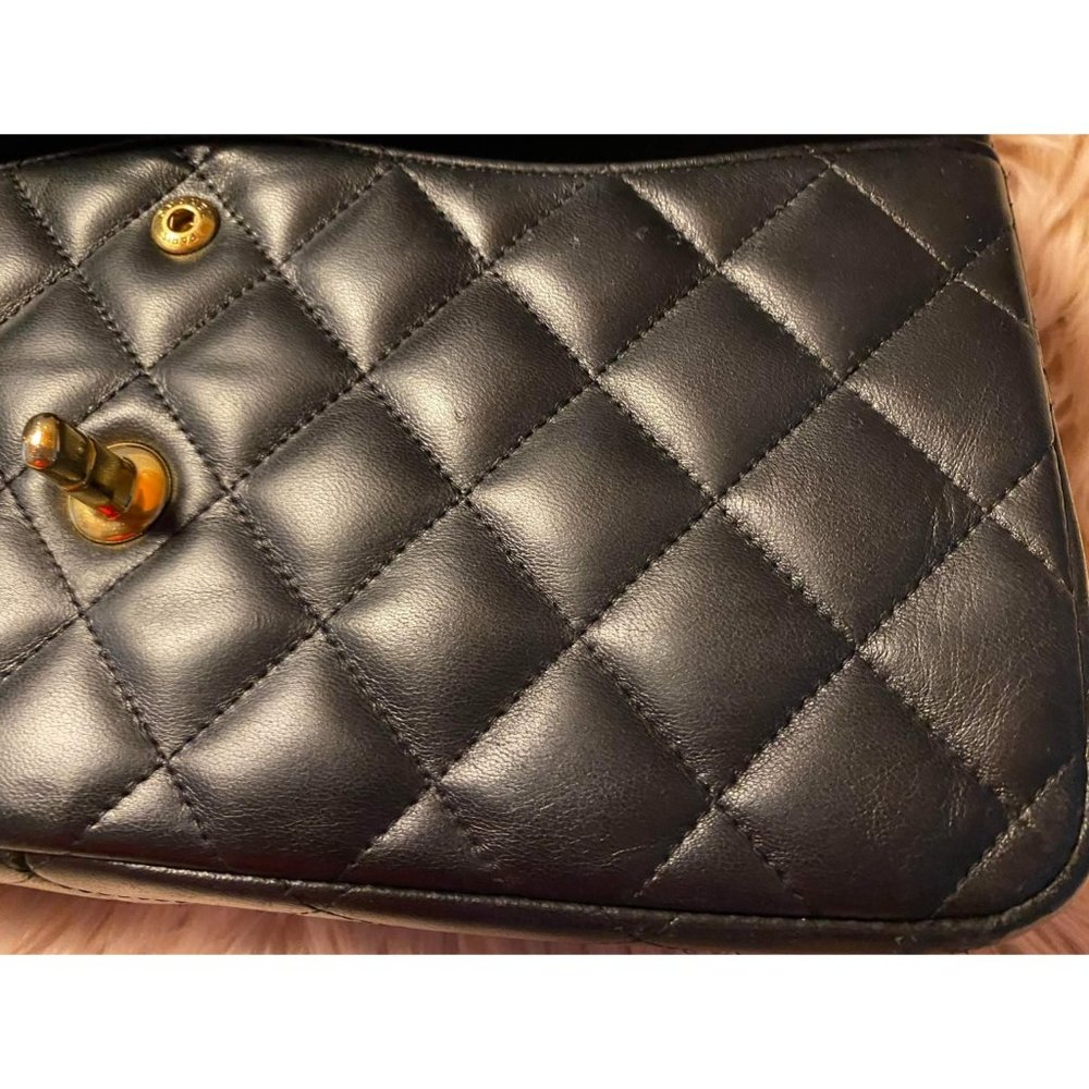 100% Authentic CHANEL Quilted Double Flap Jumbo Lambskin Black Shoulder Bag - Picture 11 of 16